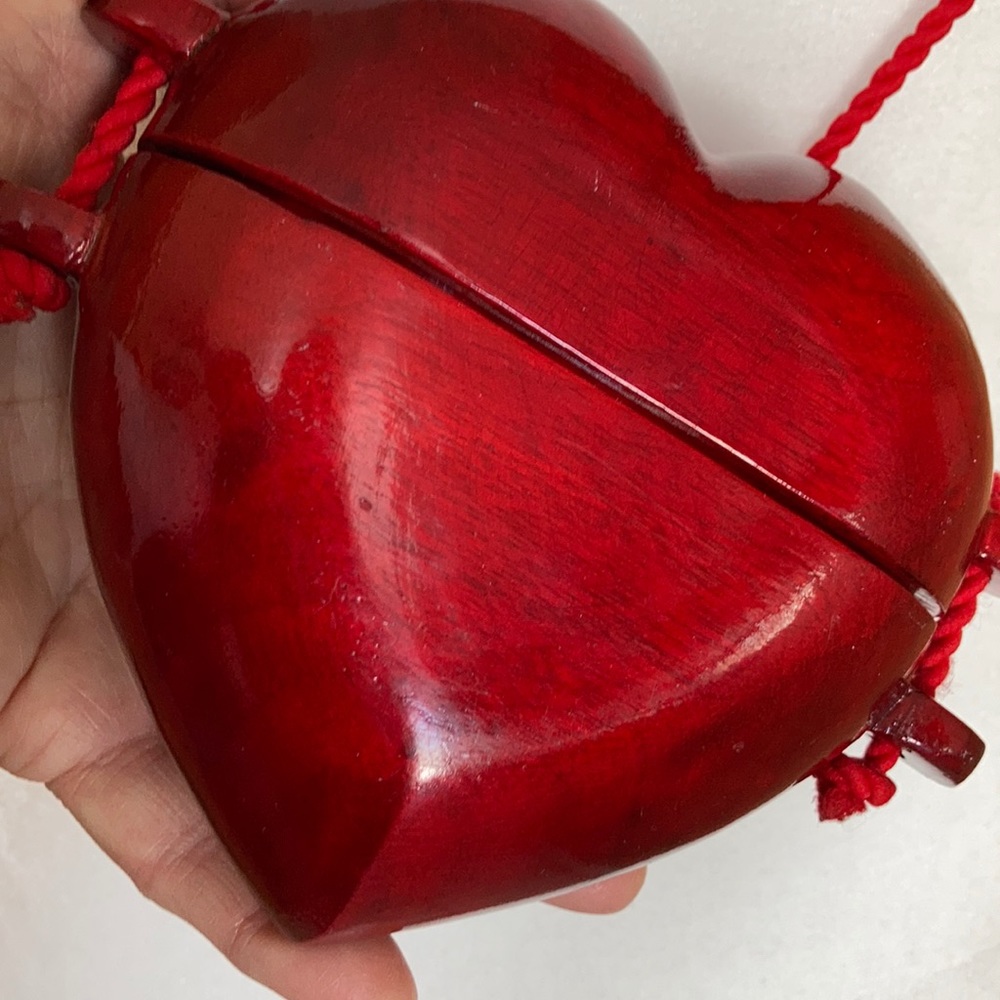 Red wooden heart small handbag, 1980s